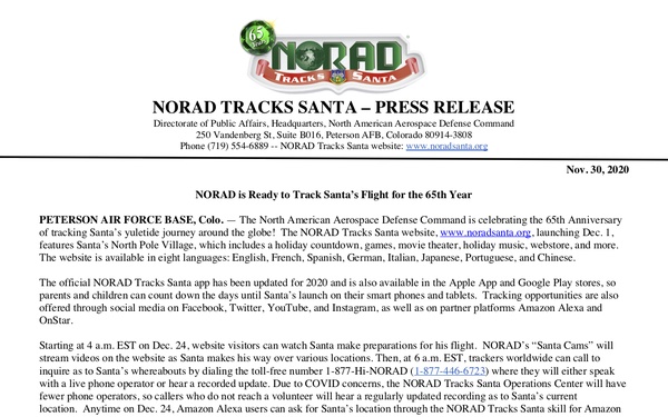 NORAD is Ready to Track Santa’s Flight for the 65th Year (English)