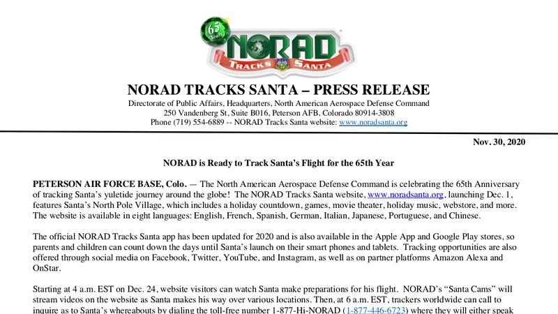 NORAD is Ready to Track Santa’s Flight for the 65th Year (English)