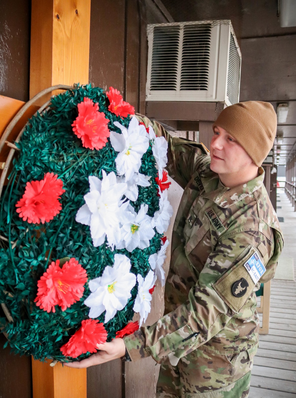 Soldier decorates for the holidays at Camp Bondsteel