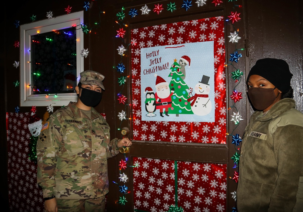 Soldiers decorate for the holidays at Camp Bondsteel