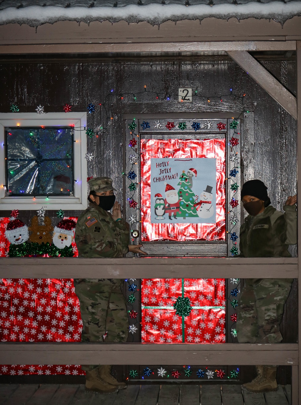 Soldiers decorate for the holidays at Camp Bondsteel