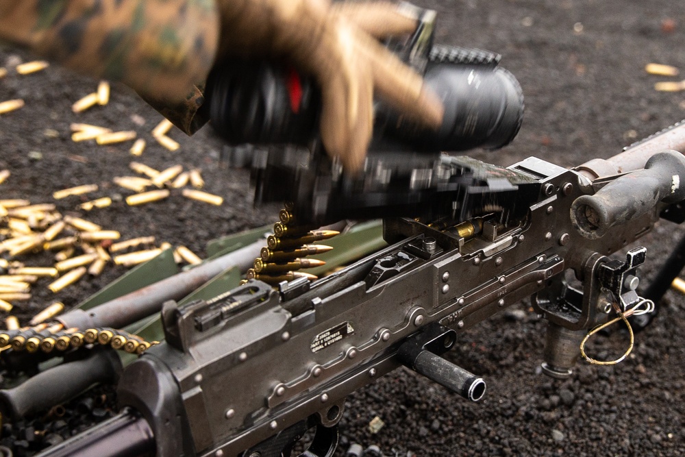 U.S. Marines participate in a live-fire machine gun range during exercise Fuji Viper 21.1