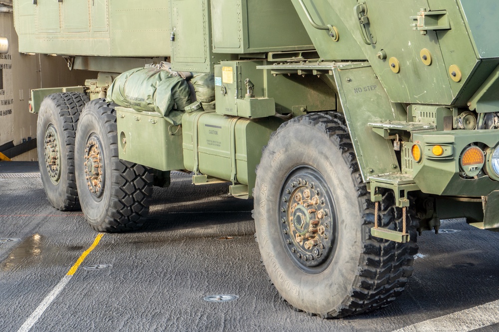 15th MEU Marines display HIMARS aboard Makin Island Amphibious Ready Group