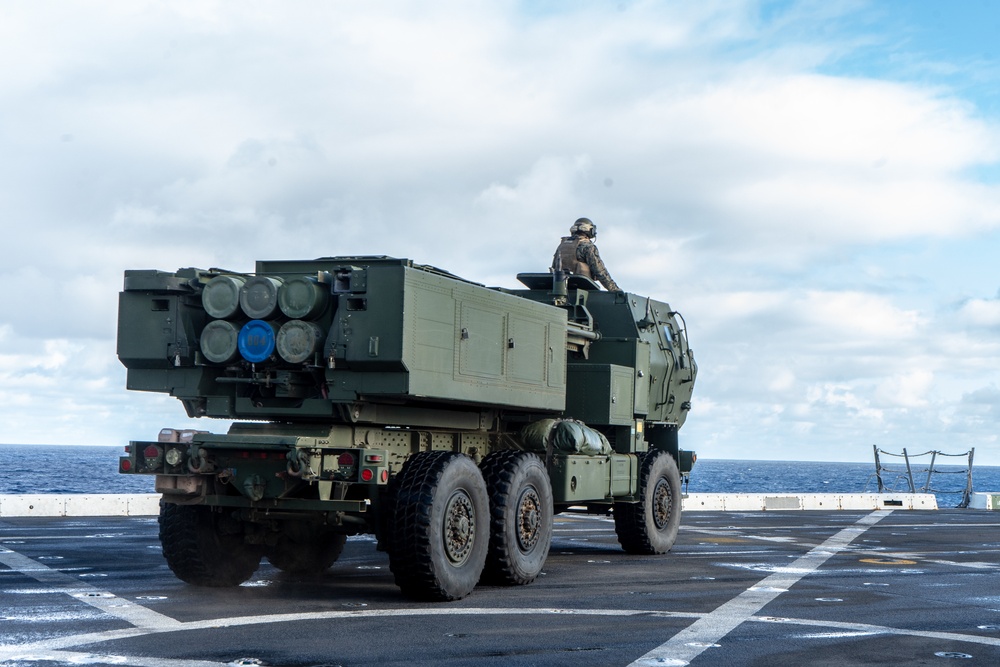 15th MEU Marines display HIMARS aboard Makin Island Amphibious Ready Group