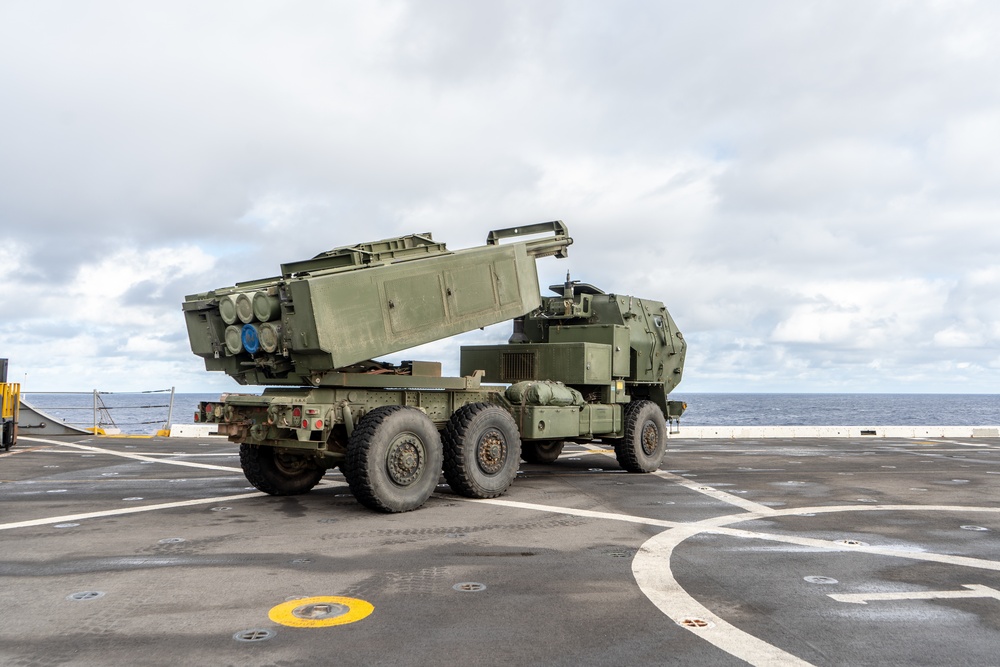 15th MEU Marines display HIMARS aboard Makin Island Amphibious Ready Group