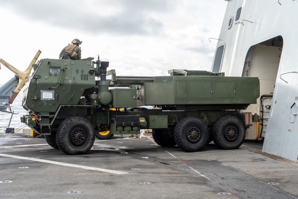 15th MEU Marines display HIMARS aboard Makin Island Amphibious Ready Group