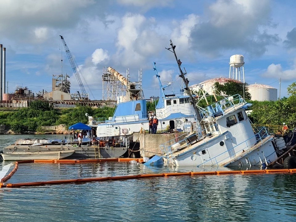 Coast Guard monitors final stage of oil recovery operations for three abandoned tugboats in St. Croix, U.S. Virgin Islands