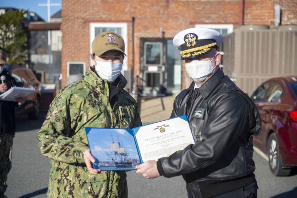 Lt. Christina Kako recieves Navy and Marine Corps Achievement Medal aboard the USS Constitution