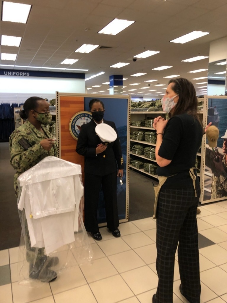 Chief Petty Officer Selectees Safely Get Fitted for their New Uniforms