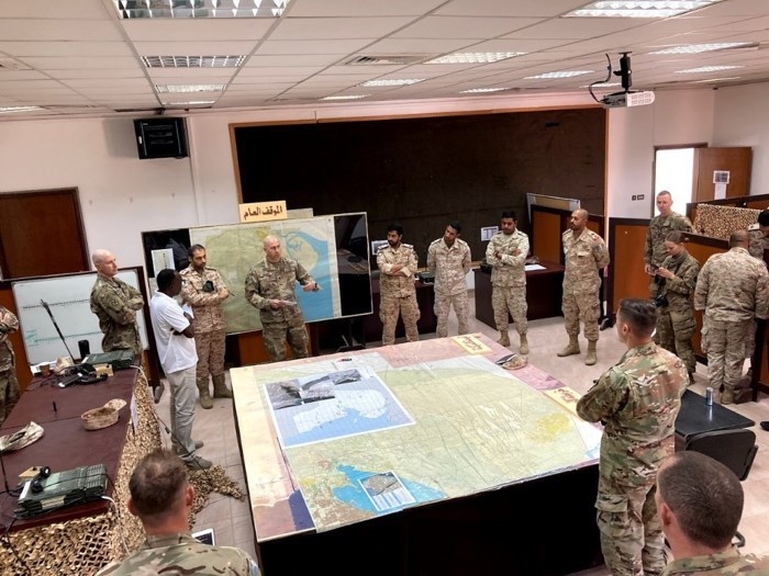 16th Engineer Brigade Soldiers in conjunction with Soldiers of the Kuwaiti Land Forces Institute conduct a Field Grade Officer Workshop, a bilateral training event designed to improve interoperability with our partner nations.