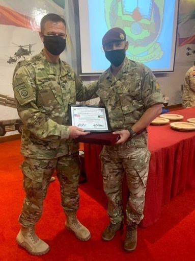 16th Engineer Brigade Soldiers in conjunction with Soldiers of the Kuwaiti Land Forces Institute conduct a Field Grade Officer Workshop, a bilateral training event designed to improve interoperability with our partner nations.