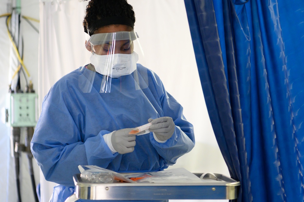 Travis AFB COVID-19 triage and collection tent
