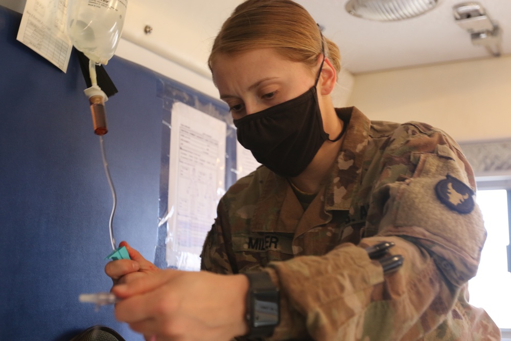 Task Force Bayonet Soldiers participate in a medical evacuation exercise with French Forces Djibouti.