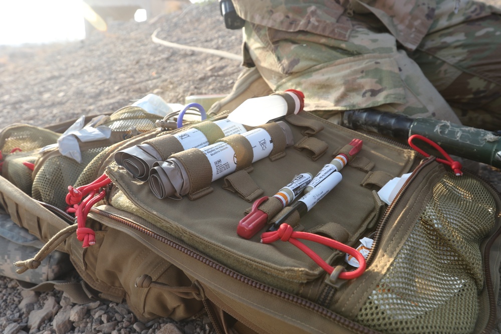 Task Force Bayonet Soldiers participate in a medical evacuation exercise with French Forces Djibouti.