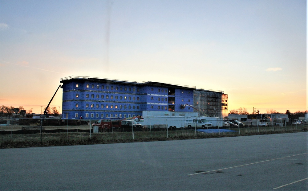 Construction on new barracks continues at sunrise at Fort McCoy