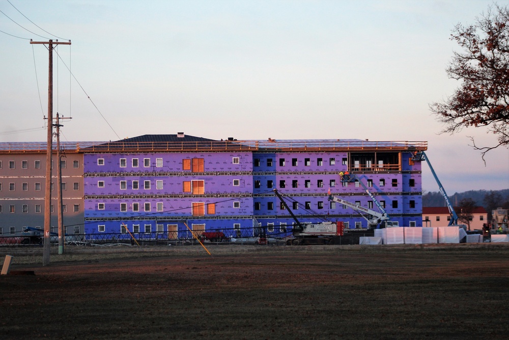 Construction on new barracks continues at sunrise at Fort McCoy