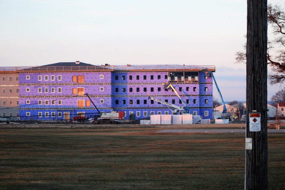 Construction on new barracks continues at sunrise at Fort McCoy