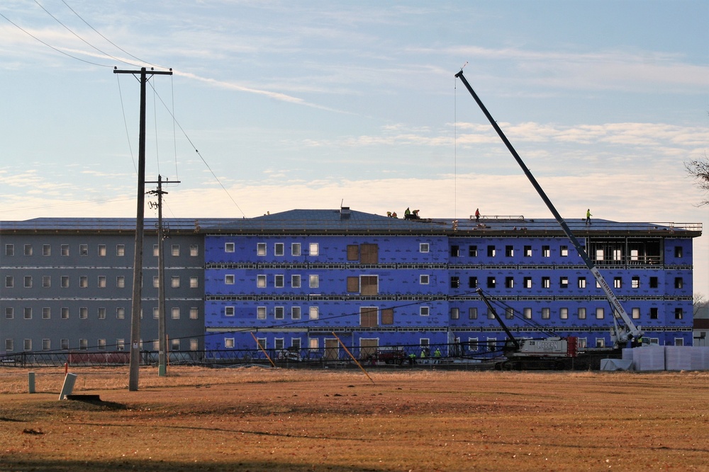 Construction on new barracks continues at sunrise at Fort McCoy