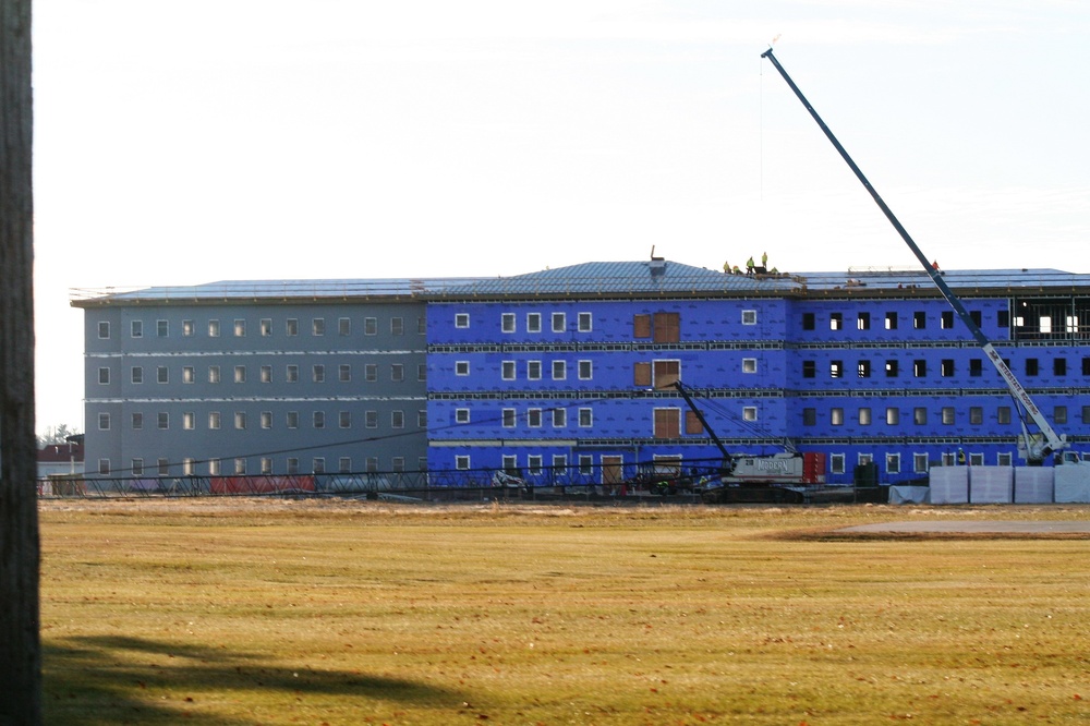 Construction on new barracks continues at sunrise at Fort McCoy