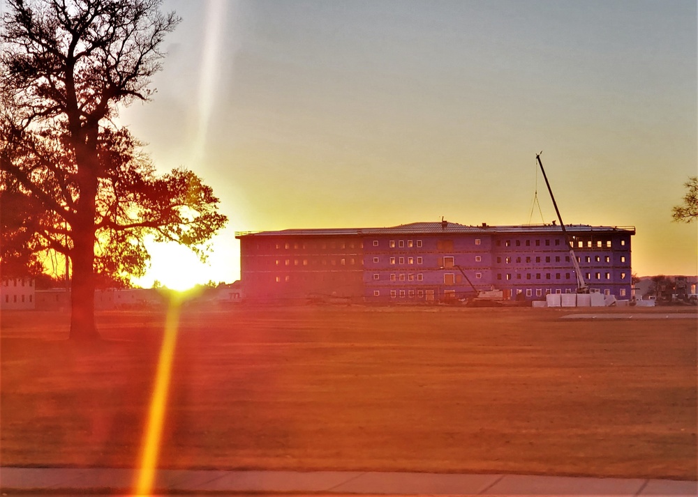 Sun sets on another day of barracks construction at Fort McCoy