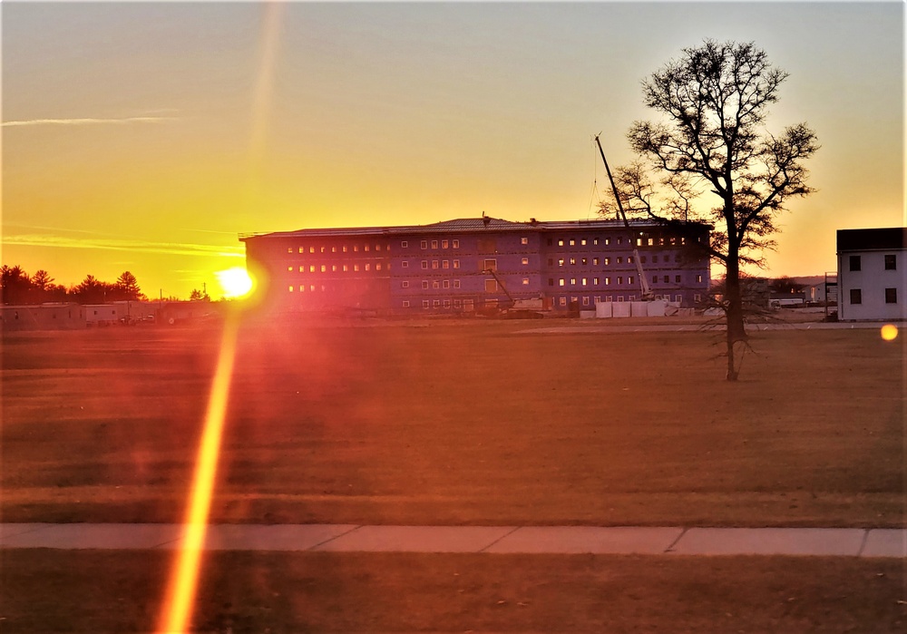 Sun sets on another day of barracks construction at Fort McCoy