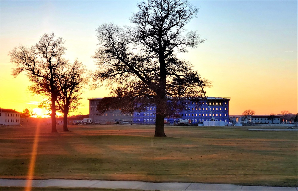 Sun sets on another day of barracks construction at Fort McCoy