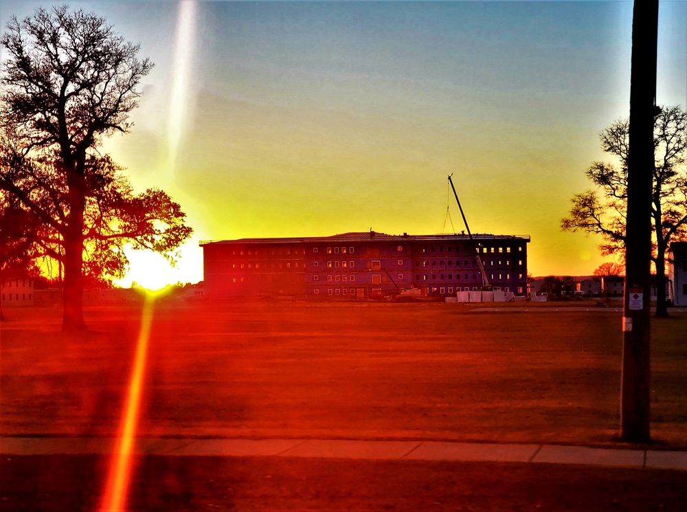 Sun sets on another day of barracks construction at Fort McCoy