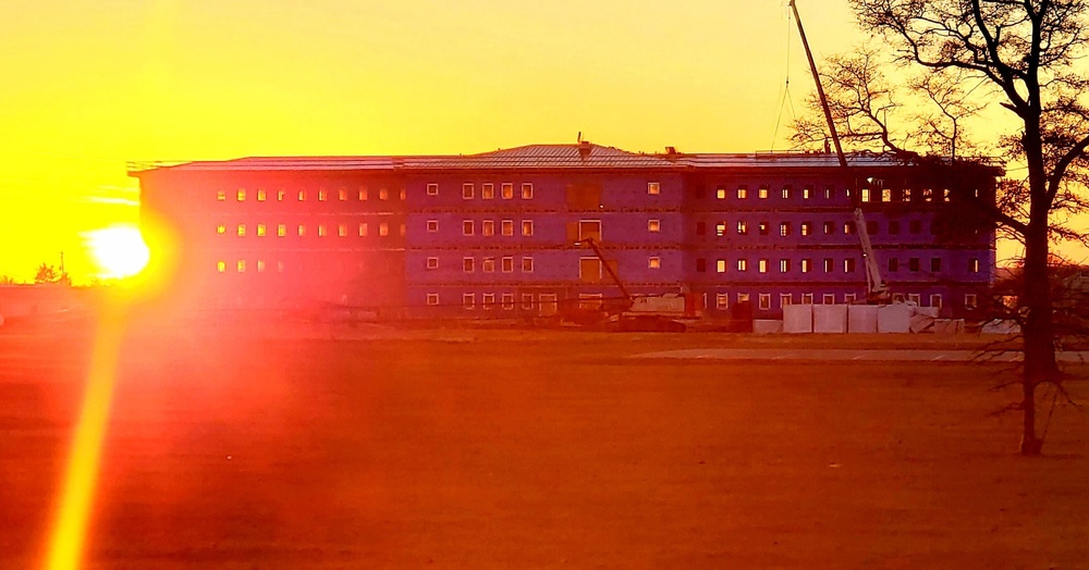 Sun sets on another day of barracks construction at Fort McCoy