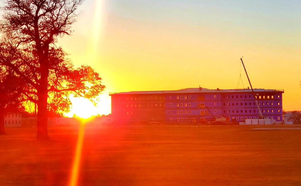 Sun sets on another day of barracks construction at Fort McCoy