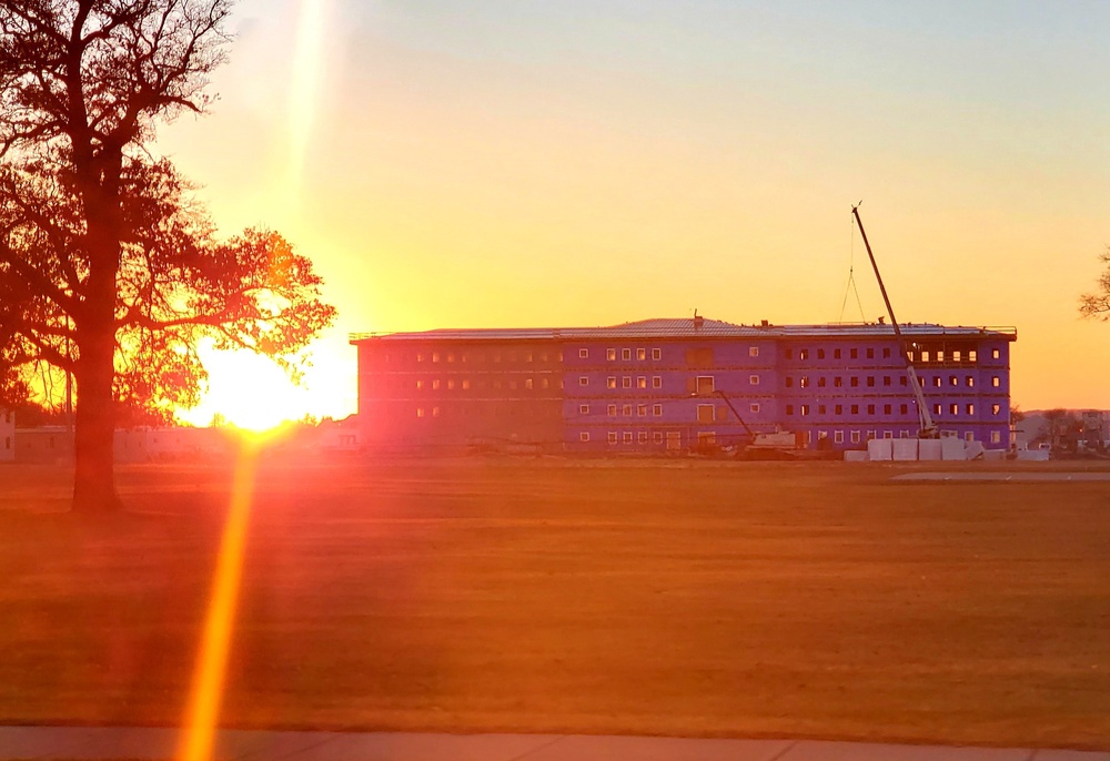 Sun sets on another day of barracks construction at Fort McCoy