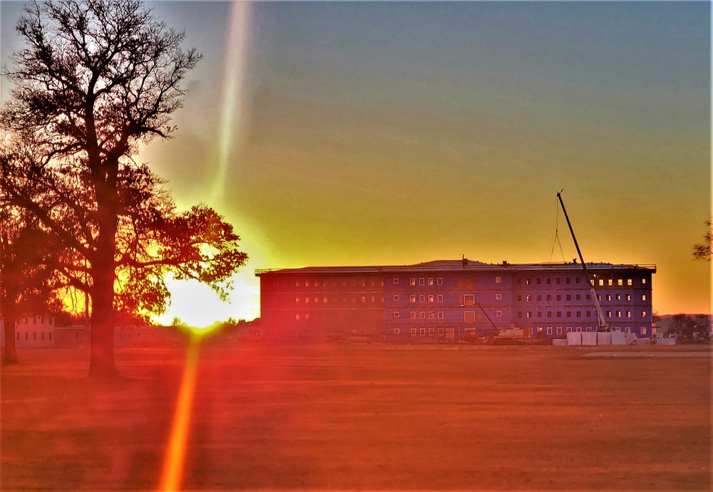 Sun sets on another day of barracks construction at Fort McCoy