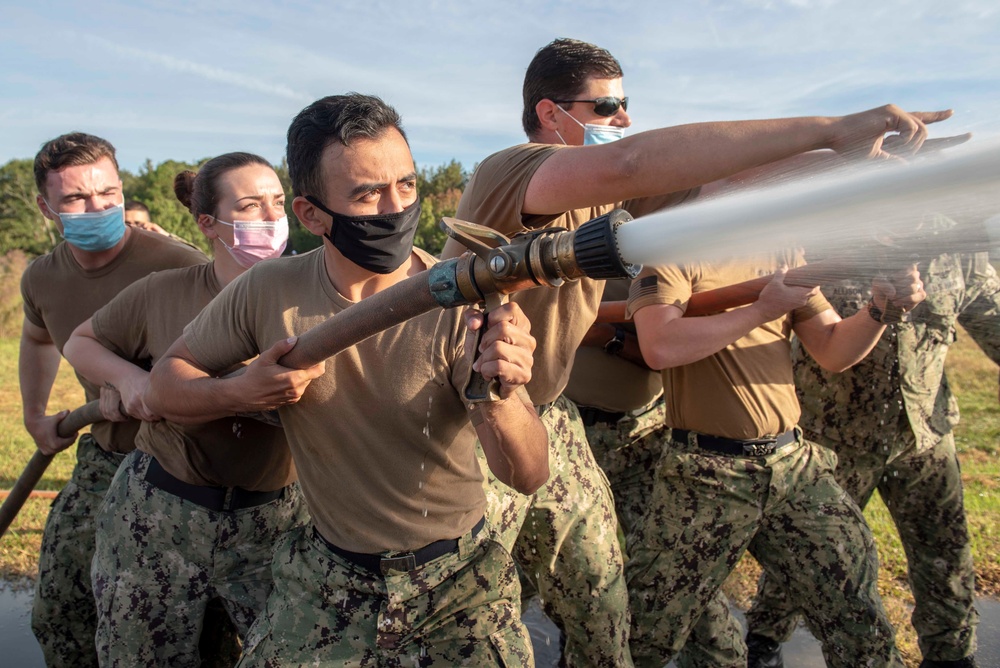 GHWB Sailors Participate in Fire Fighting Drill