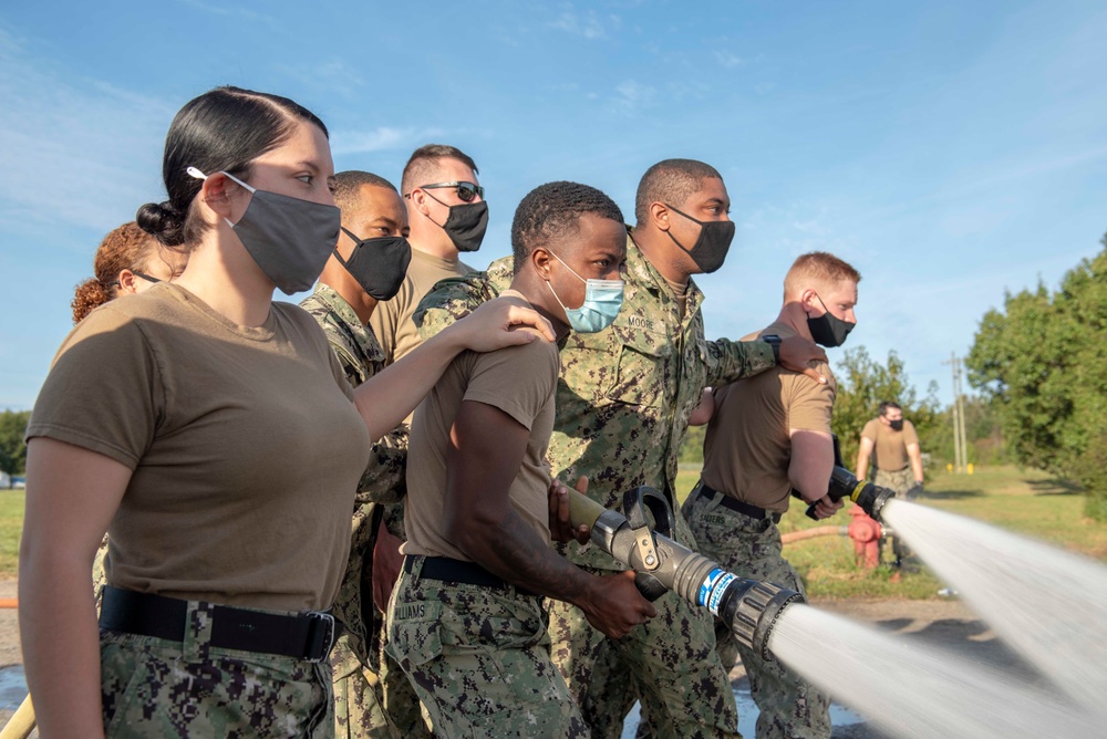 GHWB Sailors Participate in Fire Fighting Drill