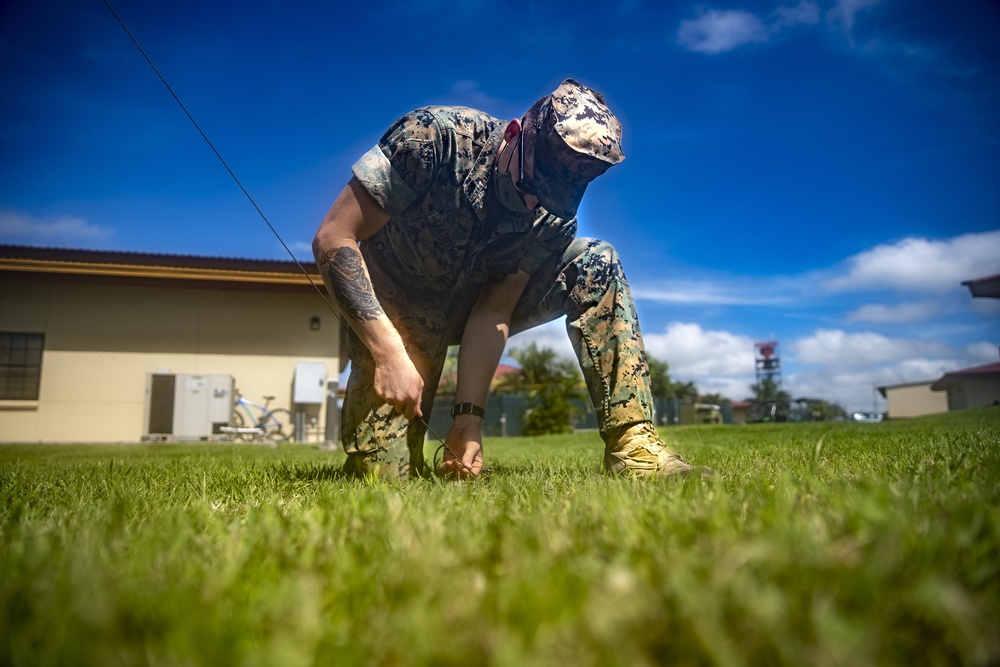 Task force US Marines set up communications equipment in Honduras