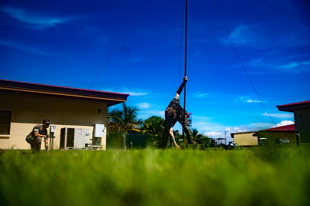 Task force US Marines set up communications equipment in Honduras