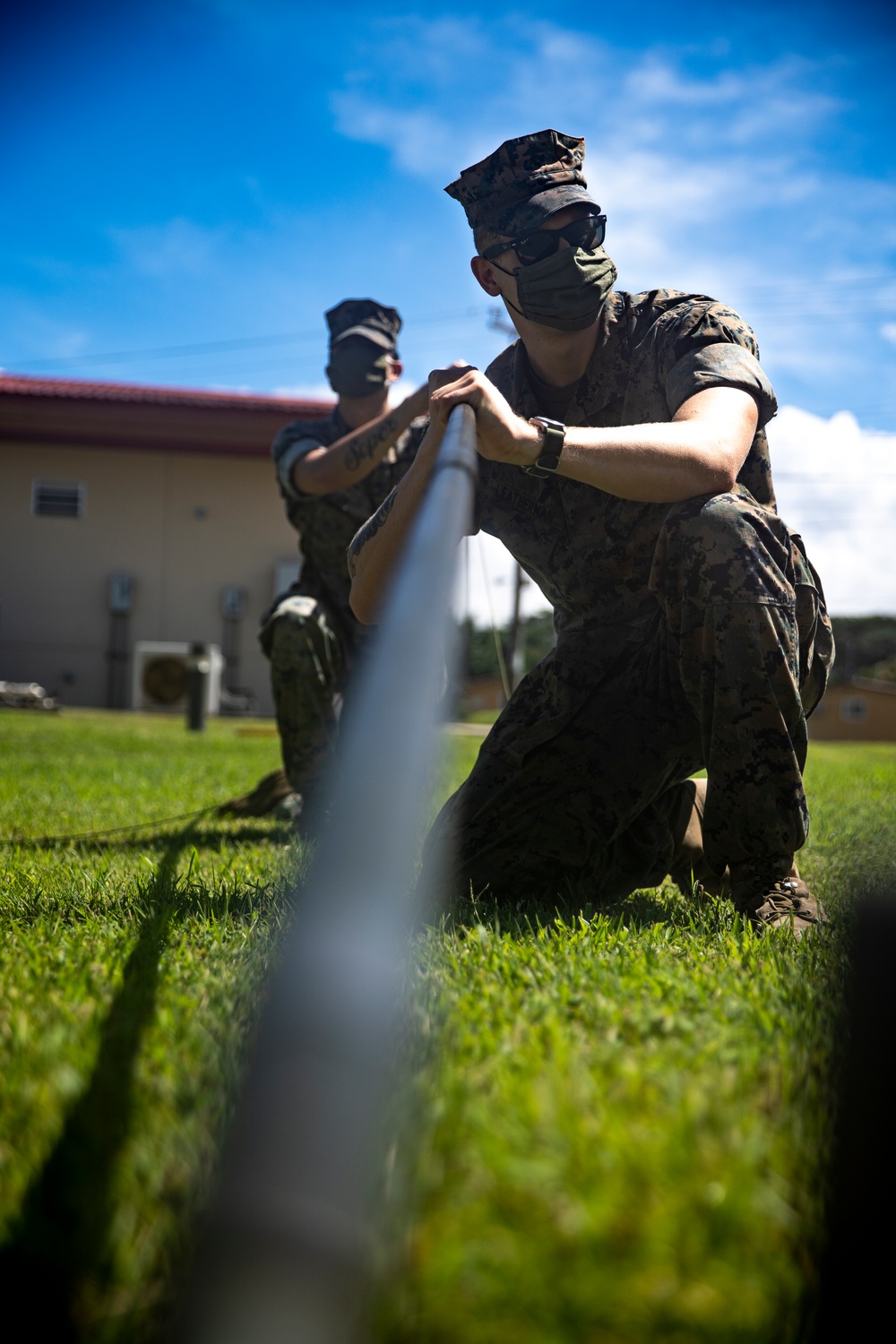 Task force US Marines set up communications equipment in Honduras