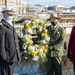 USS Constitution Commanding Officer John Benda and National Park Service of Boston Superintendent Michael Creasey pose for a photo in front of a reef during a commemoration of Pearl Harbor for a Facebook live event onboard USS Cassin Young