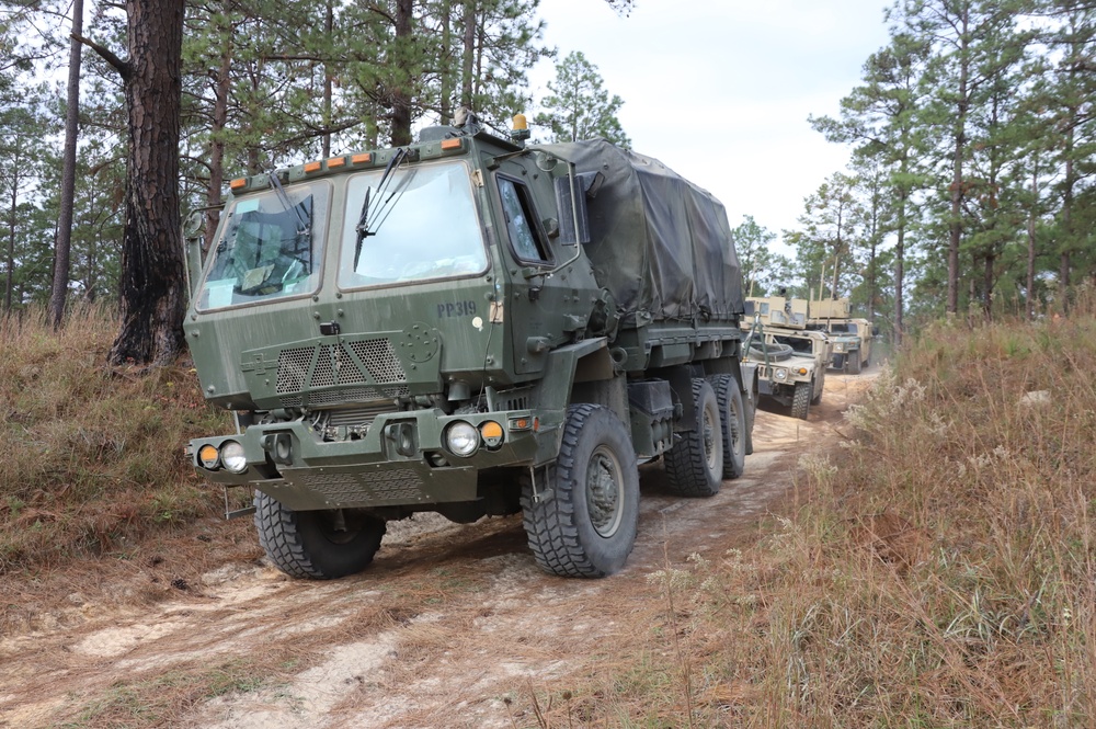 Family of Medium Tactical Vehicles (FMTV) transporting supplies during JRTC RTN 21-02