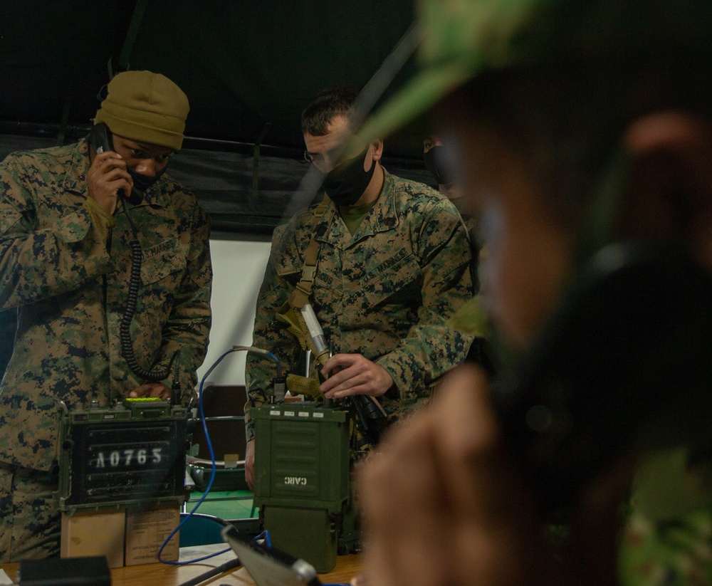 Marines with 3/8 and JGSDF Personnel operate network communications during Forest Light 21