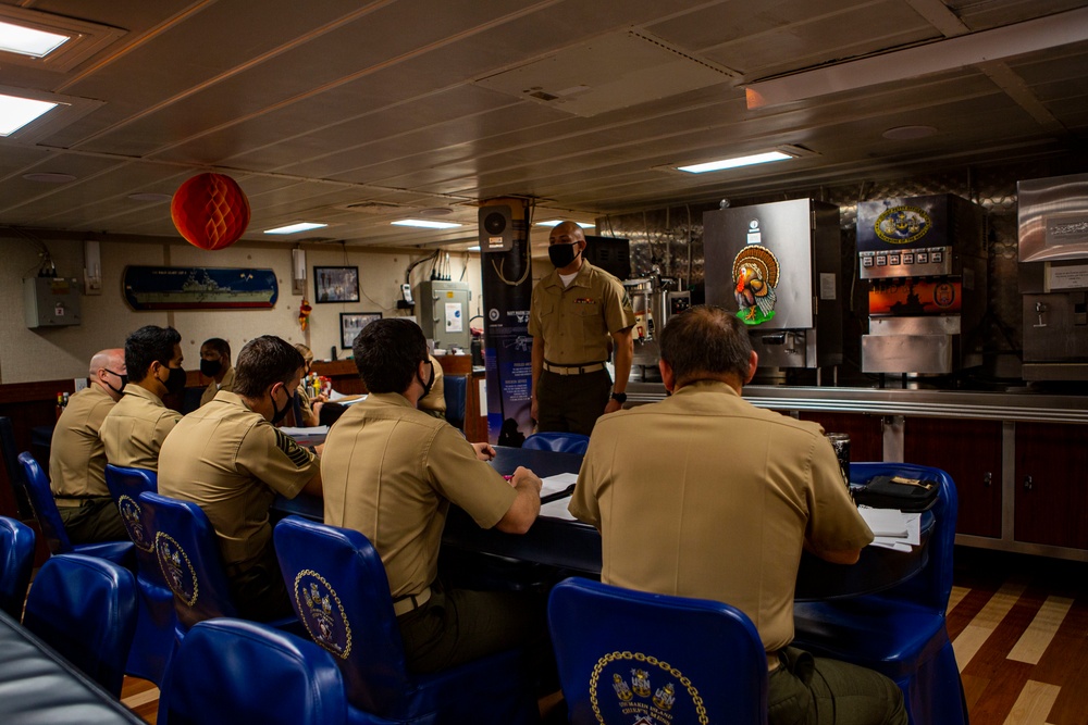 15th MEU Marines stand in NCO promotion panel