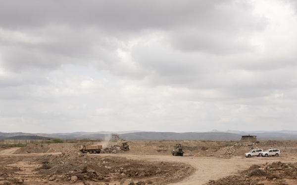 Soldiers from 760th EVCC construct an ECP in East Africa