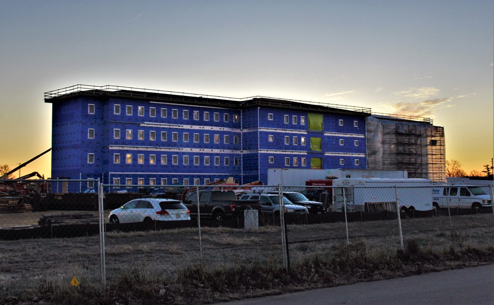 Sunrise, sunset for barracks construction at Fort McCoy