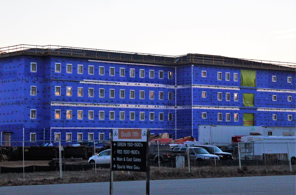 Sunrise, sunset for barracks construction at Fort McCoy