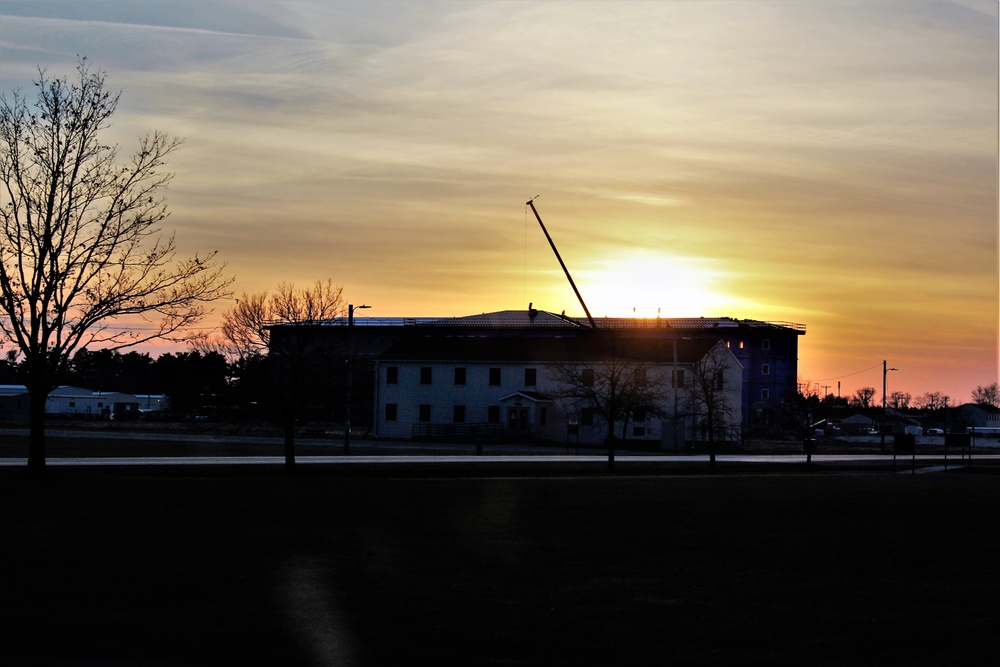 Sunrise, sunset for barracks construction at Fort McCoy