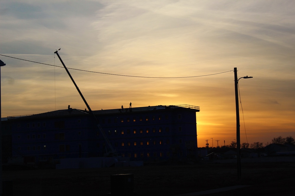 Sunrise, sunset for barracks construction at Fort McCoy