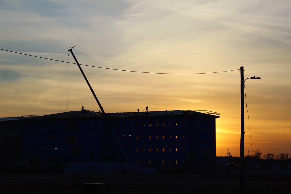 Sunrise, sunset for barracks construction at Fort McCoy