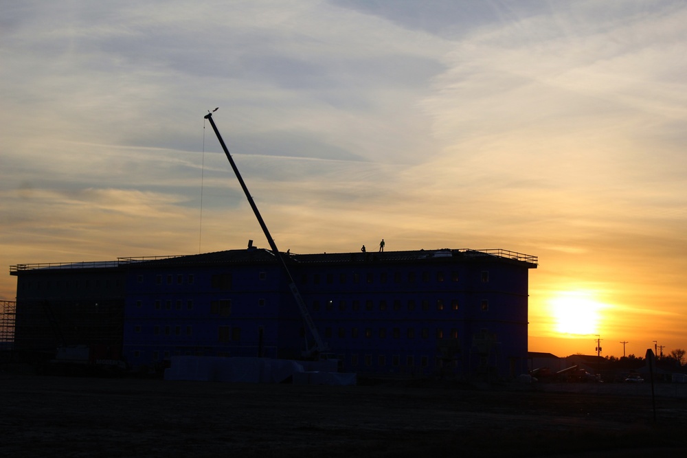 Sunrise, sunset for barracks construction at Fort McCoy