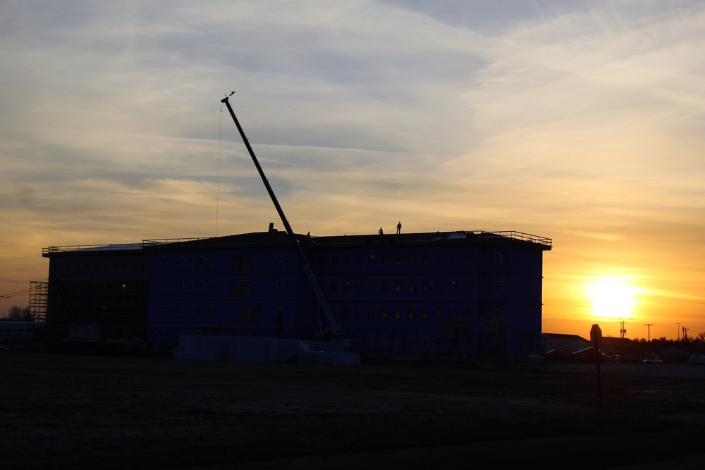 Sunrise, sunset for barracks construction at Fort McCoy