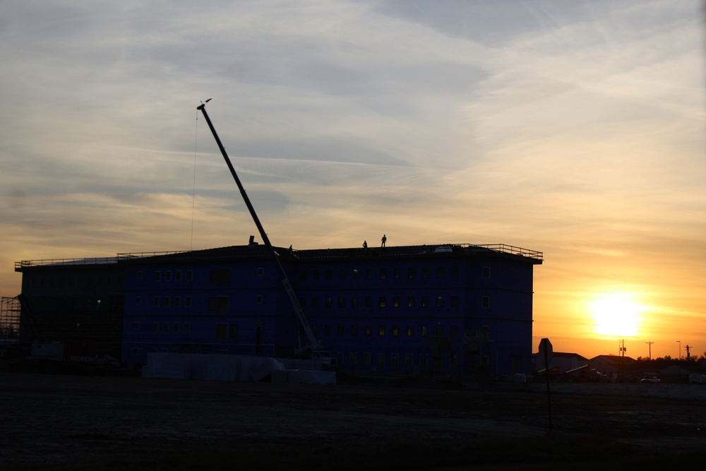 Sunrise, sunset for barracks construction at Fort McCoy