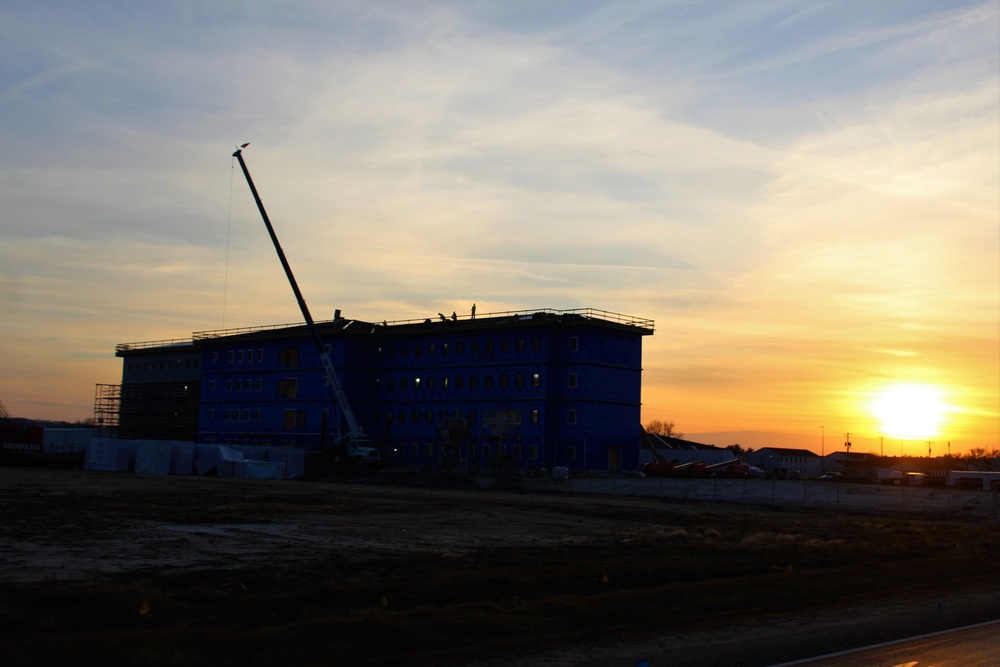 Sunrise, sunset for barracks construction at Fort McCoy